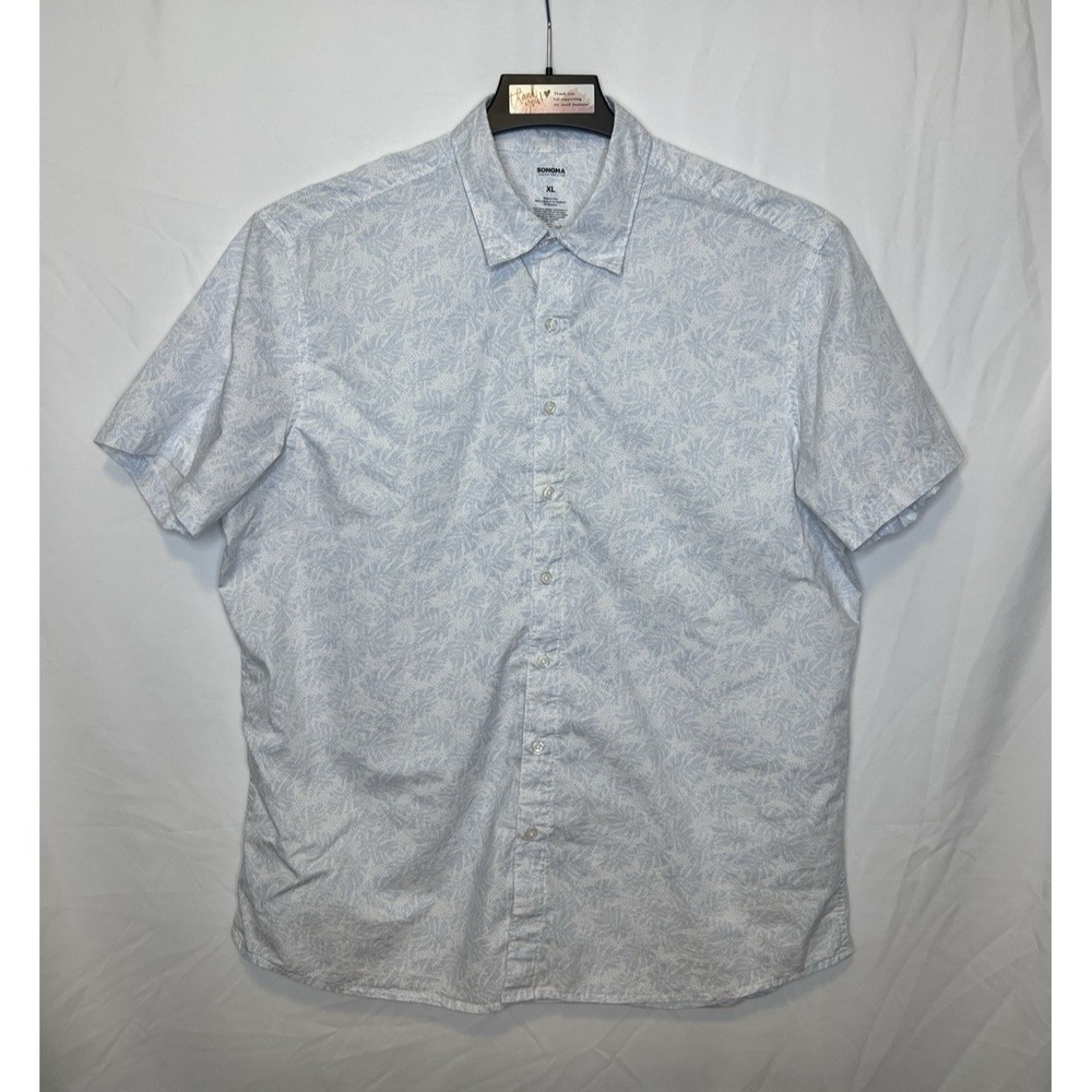 Sonoma "Goods for Life"- Men's Size XL Short Sleeve Button Down Shirt Blue/White
